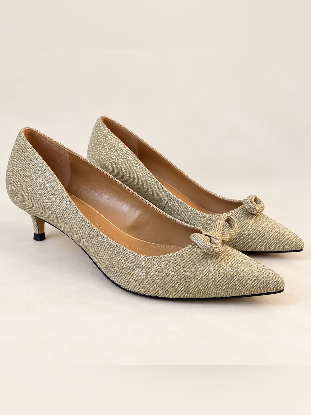 Talbots Sylvie Bow Kitten Heel Pumps | Gold Metallic | 8.5M